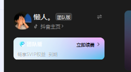 剪映头像旁显示团队版，代表已开通会员